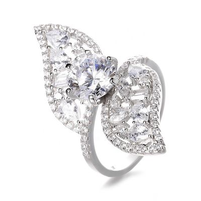 Pass Diamond Tester Luxurious VVS Pear Marquise Baguette Moissanite 2  Leaves Butterfly Ring With 925 Sterling Silver GRA Women