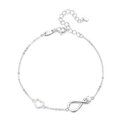Wholesale Minimalist 925 Silver Heart Number 8 Musk Infinite Symbol VVS Moissanite Bracelet for Women High Grade Fashion