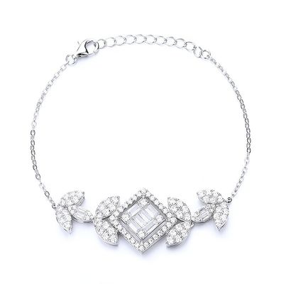 High Quality 925 Sterling Silver Rhodium Plated Bling Moissanite Charm Chain Link Bracelet for Women Light Luxury Wedding