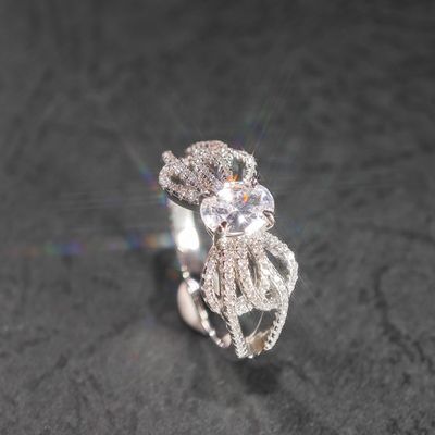 GRA High Quality Iced Out Bling 925 Sterling Silver Pass Diamond Tester VVS Oval Moissanite Cluster Bow Ring for Women