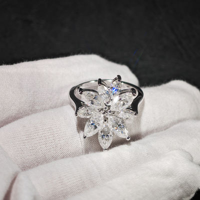 Female 925 Sterling Silver Jewelry Halo Pass Diamond Tester Classic Luxury VVS Marquise Moissanite Flower Cluster Ring