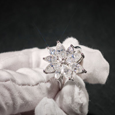 Female 925 Sterling Silver Jewelry Halo Pass Diamond Tester Classic Luxury VVS Marquise Moissanite Flower Cluster Ring