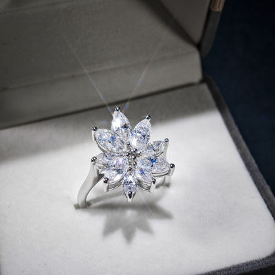 Female 925 Sterling Silver Jewelry Halo Pass Diamond Tester Classic Luxury VVS Marquise Moissanite Flower Cluster Ring