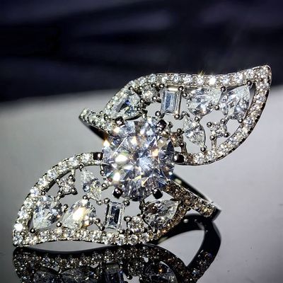 Pass Diamond Tester Luxurious VVS Pear Marquise Baguette Moissanite 2  Leaves Butterfly Ring With 925 Sterling Silver GRA Women