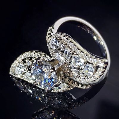 Pass Diamond Tester Luxurious VVS Pear Marquise Baguette Moissanite 2  Leaves Butterfly Ring With 925 Sterling Silver GRA Women