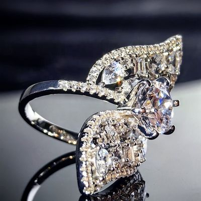 Pass Diamond Tester Luxurious VVS Pear Marquise Baguette Moissanite 2  Leaves Butterfly Ring With 925 Sterling Silver GRA Women