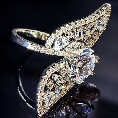 Pass Diamond Tester Luxurious VVS Pear Marquise Baguette Moissanite 2  Leaves Butterfly Ring With 925 Sterling Silver GRA Women