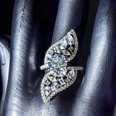 Pass Diamond Tester Luxurious VVS Pear Marquise Baguette Moissanite 2  Leaves Butterfly Ring With 925 Sterling Silver GRA Women