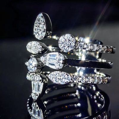 GRA High Quality Baguette Iced Out Bling 925 Silver Pass Diamond Tester Moissanite Cluster Open Ended Ring for Women Men