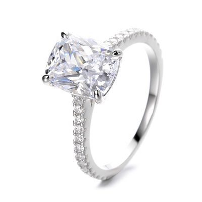 Pass Diamond Tester Luxury D Color Moissanite Halo  Women's Radiant Cut Square Ring With 925 Sterling Silver GRA Wedding Gift