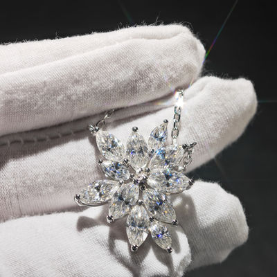 Marquise Moissanite Flower Cluster Necklace Female 925 Sterling Silver Irregular Pendant Flowers Collarbone Pass Diamond Tester