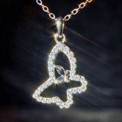 Factory Direct GRA Iced Bling VVS D Color Moissanite 925 Sterling Silver Butterfly Necklace for Women Passes Diamond Tester
