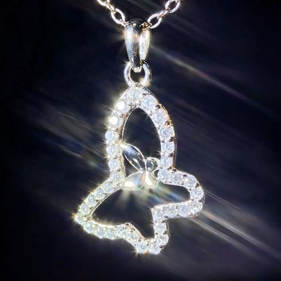 Factory Direct GRA Iced Bling VVS D Color Moissanite 925 Sterling Silver Butterfly Necklace for Women Passes Diamond Tester