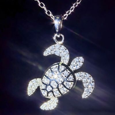 GRA High Quality 925 Sterling Silver Turtle Pendant Necklace with Iced Bling Passes Diamond Tester VVS Moissanite for Women Men