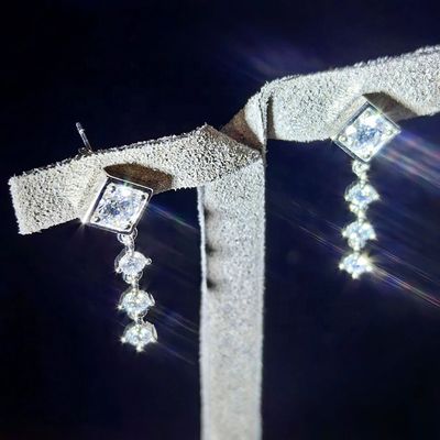 High Quality Factory Direct GRA Bling VVS D Color Moissanite 925 Silver Pass Diamond Tester Halo Square Drop Earrings for Women