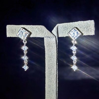 High Quality Factory Direct GRA Bling VVS D Color Moissanite 925 Silver Pass Diamond Tester Halo Square Drop Earrings for Women