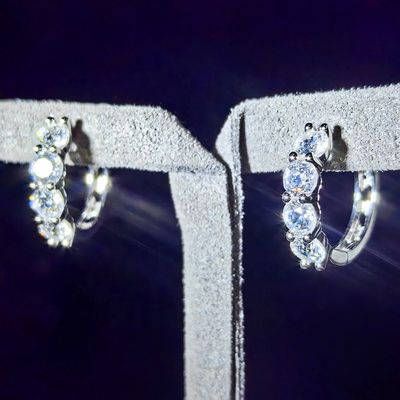 GRA Fine Jewelry Rhodium Plated S925 Silver Shimmering VVS D Color Moissanite Huggie Hoop Earrings for Women Pass Diamond Tester