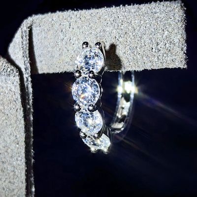 GRA Fine Jewelry Rhodium Plated S925 Silver Shimmering VVS D Color Moissanite Huggie Hoop Earrings for Women Pass Diamond Tester