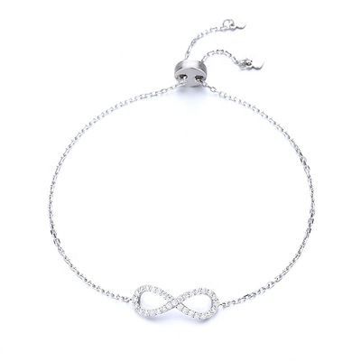 Genuine 8 Number 925 Sterling Silver Real VVS Moissanite Infinity Symbol Charm Bracelet Chain Adjustable for Women & Girls