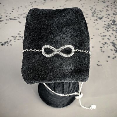 Genuine 8 Number 925 Sterling Silver Real VVS Moissanite Infinity Symbol Charm Bracelet Chain Adjustable for Women & Girls