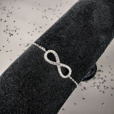 Genuine 8 Number 925 Sterling Silver Real VVS Moissanite Infinity Symbol Charm Bracelet Chain Adjustable for Women & Girls