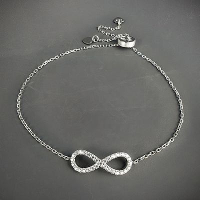 Genuine 8 Number 925 Sterling Silver Real VVS Moissanite Infinity Symbol Charm Bracelet Chain Adjustable for Women & Girls
