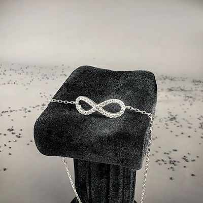Genuine 8 Number 925 Sterling Silver Real VVS Moissanite Infinity Symbol Charm Bracelet Chain Adjustable for Women & Girls