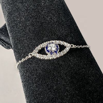 Fine Jewelry Nazar Boncugu Adjustable 925 Sterling Silver Blue Evil Devil Eye VVS Moissanite Charm Bracelets for Women