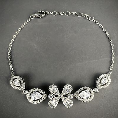 Light Luxury 925 Sterling Silver Rhodium Plated Four Leaf Clover Moissanite Charm Women's Wedding Bracelet Chain Link New Design