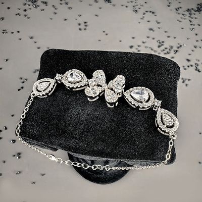 Light Luxury 925 Sterling Silver Rhodium Plated Four Leaf Clover Moissanite Charm Women's Wedding Bracelet Chain Link New Design
