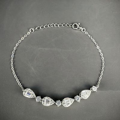 Trendy Fine Jewelry Light Luxury 925 Sterling Silver Rhodium Plated Exquisite Pear Cut Moissanite Charm Bracelet Women