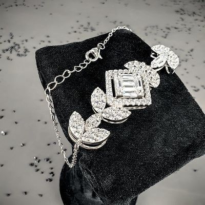 High Quality 925 Sterling Silver Rhodium Plated Bling Moissanite Charm Chain Link Bracelet for Women Light Luxury Wedding