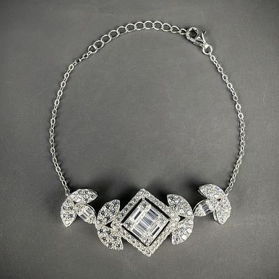 High Quality 925 Sterling Silver Rhodium Plated Bling Moissanite Charm Chain Link Bracelet for Women Light Luxury Wedding