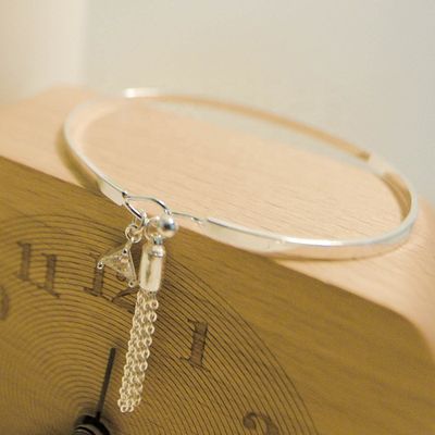 925 Sterling Silver Adjustable Horsetail Tassel Charm Bracelet Fine Jewelry Real Trillion VVS Moissanite for Women Girls Gift