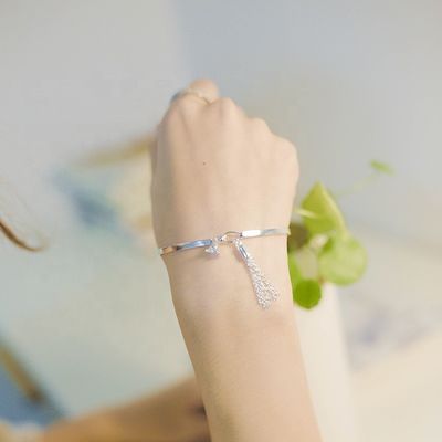 925 Sterling Silver Adjustable Horsetail Tassel Charm Bracelet Fine Jewelry Real Trillion VVS Moissanite for Women Girls Gift