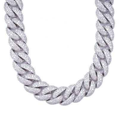 GRA D Color Iced Out Moissanite 20MM Men's Cluster Miami Cuban Link Chain With 925 Sterling Silver Pass Diamond Tester