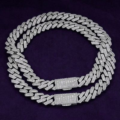 Pass Diamond Tester Hip Hop 15MM D Color Baguette Moissanite Men's Mixed Cut Cuban Link Chain With 925 Sterling Silver GRA