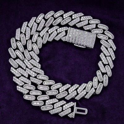 Pass Diamond Tester Hip Hop 15MM D Color Baguette Moissanite Men's Mixed Cut Cuban Link Chain With 925 Sterling Silver GRA