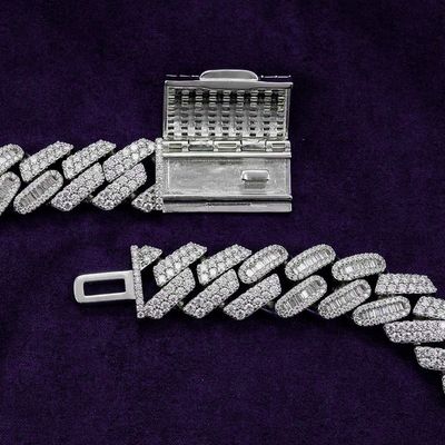 Pass Diamond Tester Hip Hop 15MM D Color Baguette Moissanite Men's Mixed Cut Cuban Link Chain With 925 Sterling Silver GRA