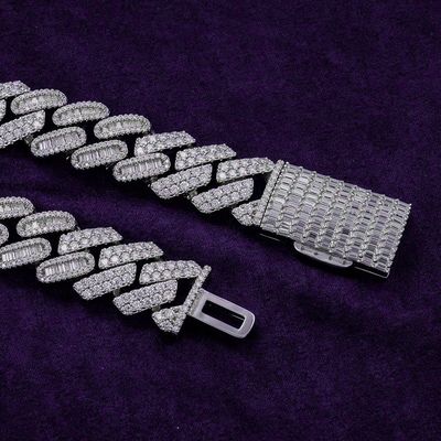 Pass Diamond Tester Hip Hop 15MM D Color Baguette Moissanite Men's Mixed Cut Cuban Link Chain With 925 Sterling Silver GRA