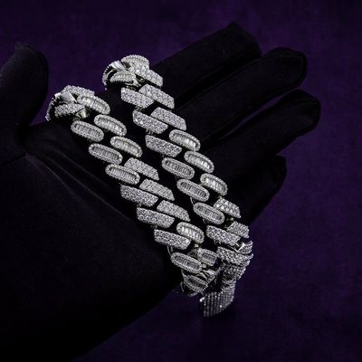 Pass Diamond Tester Hip Hop 15MM D Color Baguette Moissanite Men's Mixed Cut Cuban Link Chain With 925 Sterling Silver GRA