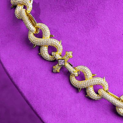 Factory Direct  Hip Hop GRA Bling VVS Moissanite 925 Sterling Silver Pass Diamond Tester Infinity Cross Link Cuban Chain for Men