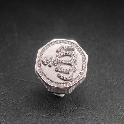 2025 Hip Hop Fine Jewelry Passd Diamond Tester 925 Sterling Silver Iced Out VVS Moissanite Islam Allah Octagon Ring for Men