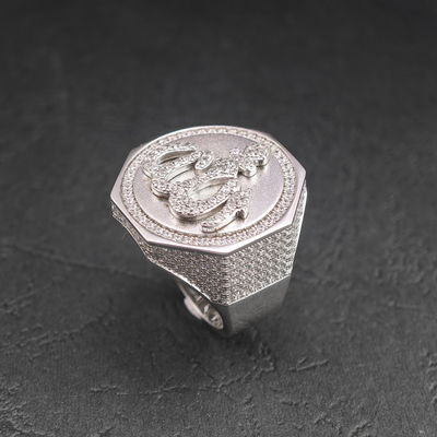 2025 Hip Hop Fine Jewelry Passd Diamond Tester 925 Sterling Silver Iced Out VVS Moissanite Islam Allah Octagon Ring for Men
