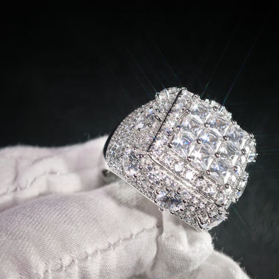 Hip Hop GRA High Quality Iced Out Bling 925 Sterling Silver Pass Diamond Tester VVS Princess Cut Moissanite Cluster Ring for Men