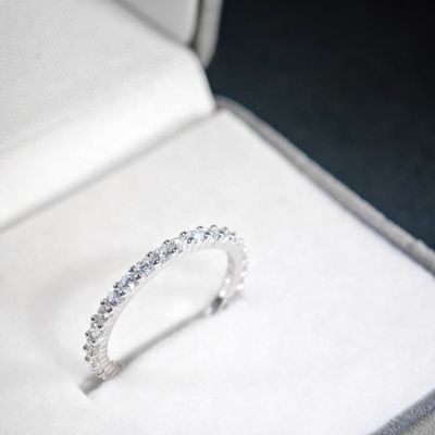 High Quality Bling 925 Sterling Silver Pass Diamond Tester  VVS Moissanite Claw Setting Eternity Band Ring for Women Gift