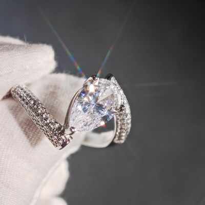 Fine Jewelry GRA Iced Out Bling VVS D Color Moissanite 925 Sterling Silver Pass Diamond Tester Pear Ring for Women Men