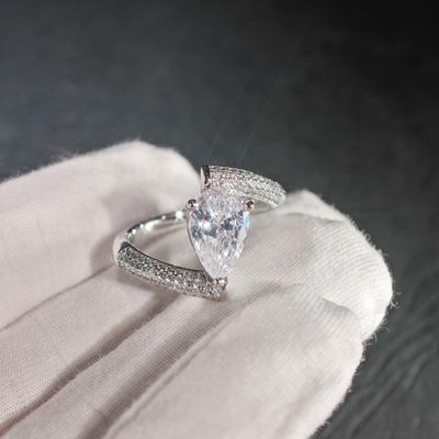 Fine Jewelry GRA Iced Out Bling VVS D Color Moissanite 925 Sterling Silver Pass Diamond Tester Pear Ring for Women Men