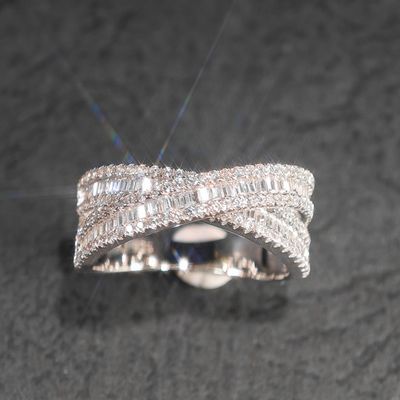 High Quality GRA Iced Out Baguette VVS D Color Moissanite 925 Sterling Silver Pass Diamond Tester Double Band Ring for Women Men