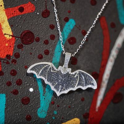 Custom Iced Out Hip Hop VVS Black Moissanite Jewelry Bat Pendant Round Cut 925 Sterling Silver Pass Diamond Tester for Unisex